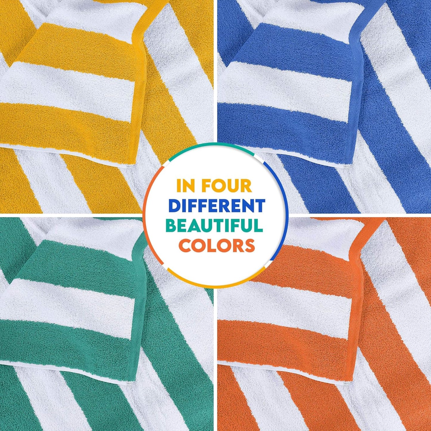 4 Pack Cabana Stripe Beach Towel 30 by 60 Inches Oversized 100% Ringspun Cotton Pool Towels