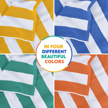 4 Pack Cabana Stripe Beach Towel 30 by 60 Inches Oversized 100% Ringspun Cotton Pool Towels