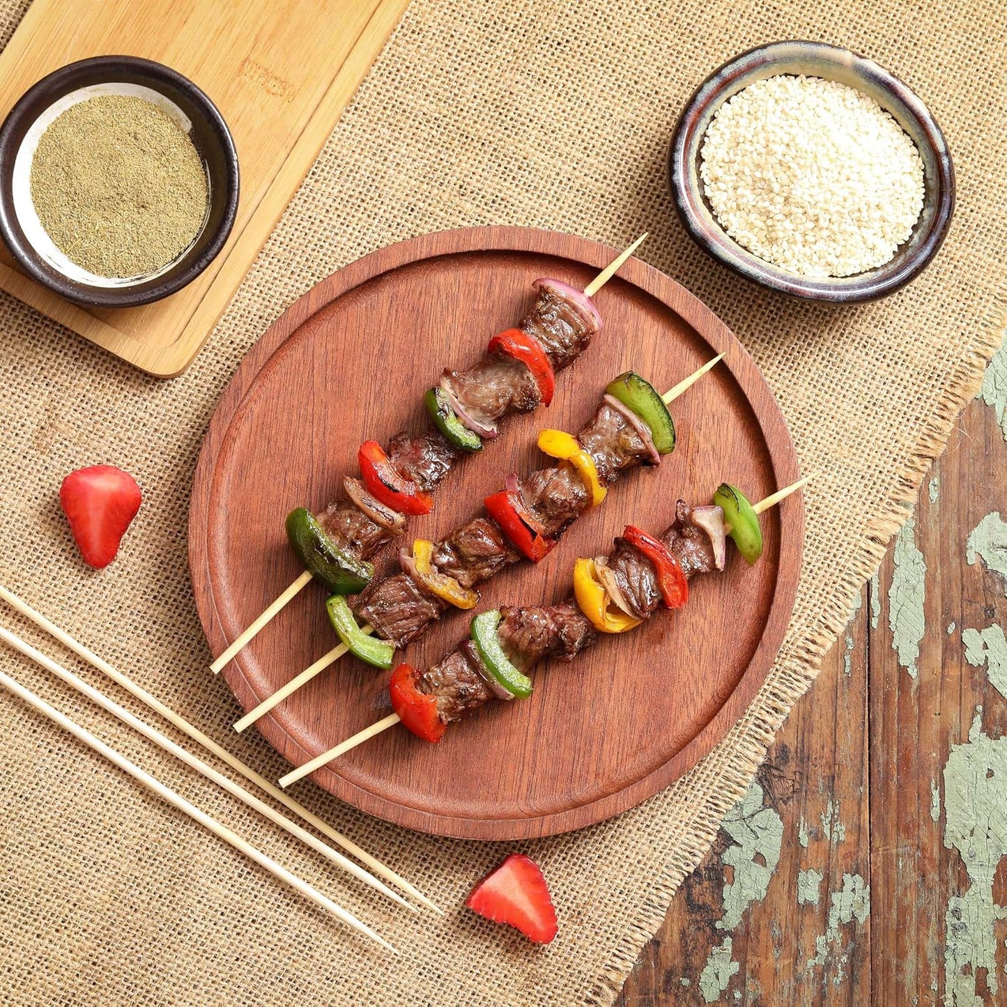 12 Inch Wooden Skewer for Appetizers Fruit Kebabs Grilling Barbecue Mini Burger Sausage Cocktail Picks for Drinks