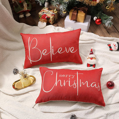 Throw Pillow Covers 12x20 Inch Set of 2 Merry Christmas Farmhouse Decorations Believe Holiday Decor