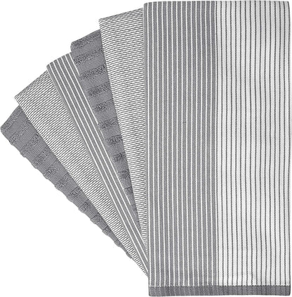 Kitchen Towels (20”x 28” 6 Pack)  Large Cotton Dish Towels Flat & Terry Highly Absorbent