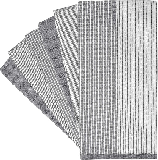 Kitchen Towels (20”x 28” 6 Pack)  Large Cotton Dish Towels Flat & Terry Highly Absorbent