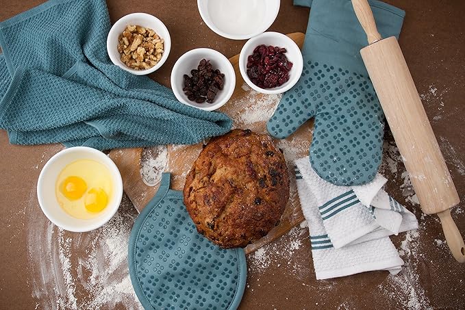 9-Piece Kitchen Set  Blue 100% Cotton Terry Dish Towels Dishcloths Oven Mitts and Pot Holders