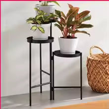 Black Metal 3 Tier Plant Stand Indoor Outdoor Flower Display Storage Rack Collapsible Design Durable Iron