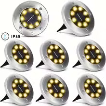 8 piece solar outdoor lights IP65 solar disk lights 8 LED solar ground lights, outdoor landscape lights for path