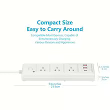 power socket with switch 3 Outlets 2 USB 1 Type-C Fast Charging,6.5-Foot Rugged Extension