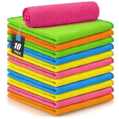 10-Pack Microfiber Cleaning Cloths, Highly Absorbent & Lint-Free for Kitchen Car Glass, Reusable & Machine Washable