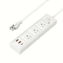 power socket with switch 3 Outlets 2 USB 1 Type-C Fast Charging,6.5-Foot Rugged Extension