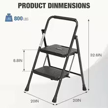 Folding 2 Step Ladder Stool with Anti-Slip Pedal 800lbs Capacity Sturdy Steel Portable Cushioned Handle