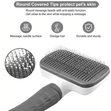 Pet Grooming Brush with One-Click Hair Removal, Bent Needle Massaging Comb for Dogs & Cats