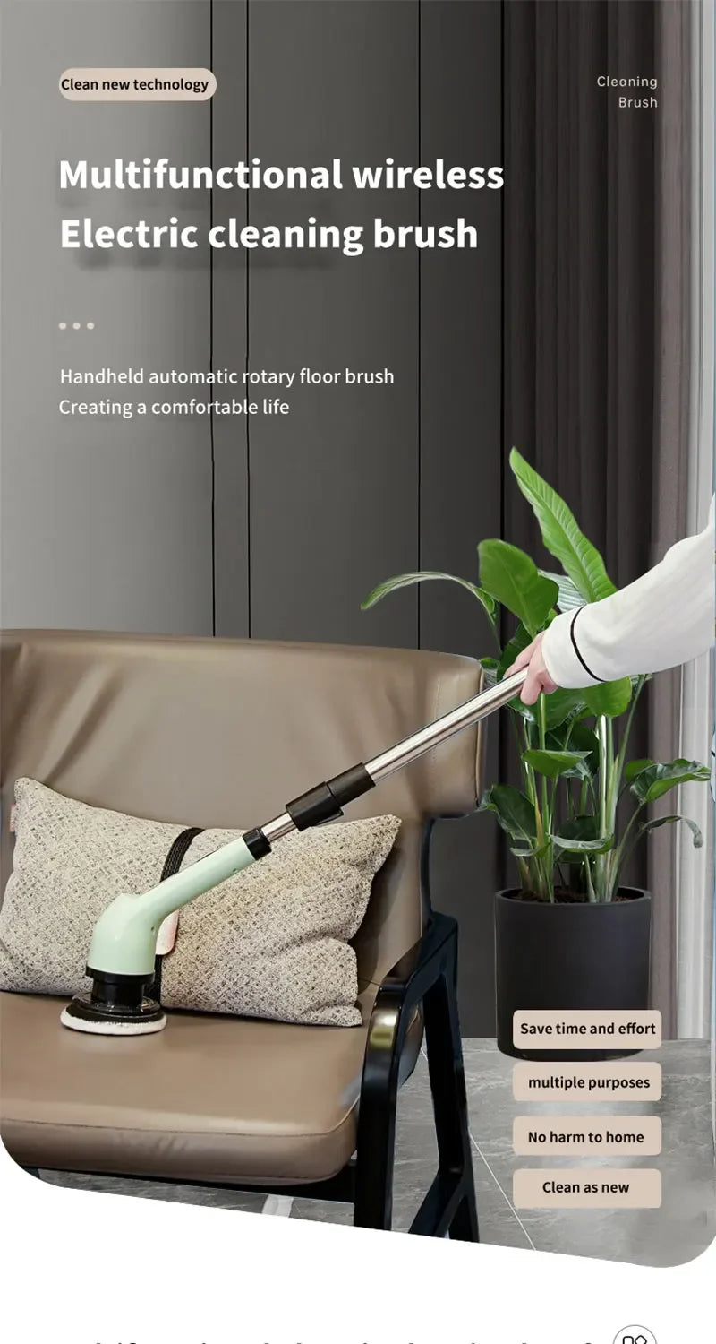 Electric Bathroom Cleaning Brush 9-in-1 Wireless Household Rotation Cleaning Brush for Bathroom Kitchen Toilet Cleaning