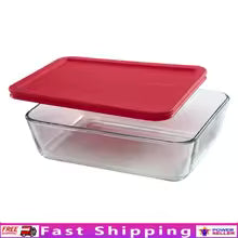 Airtight Glass Food Storage Container 6 Cup Rectangular Dish with Red BPA-Free Lid Dishwasher Microwave Safe Kitchen