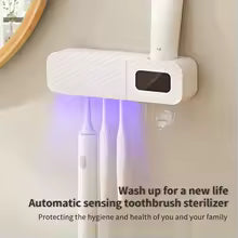 1 smart toothbrush rack wall mounted 3-slot toothbrush intelligent drying rack, toothpaste dispenser, household