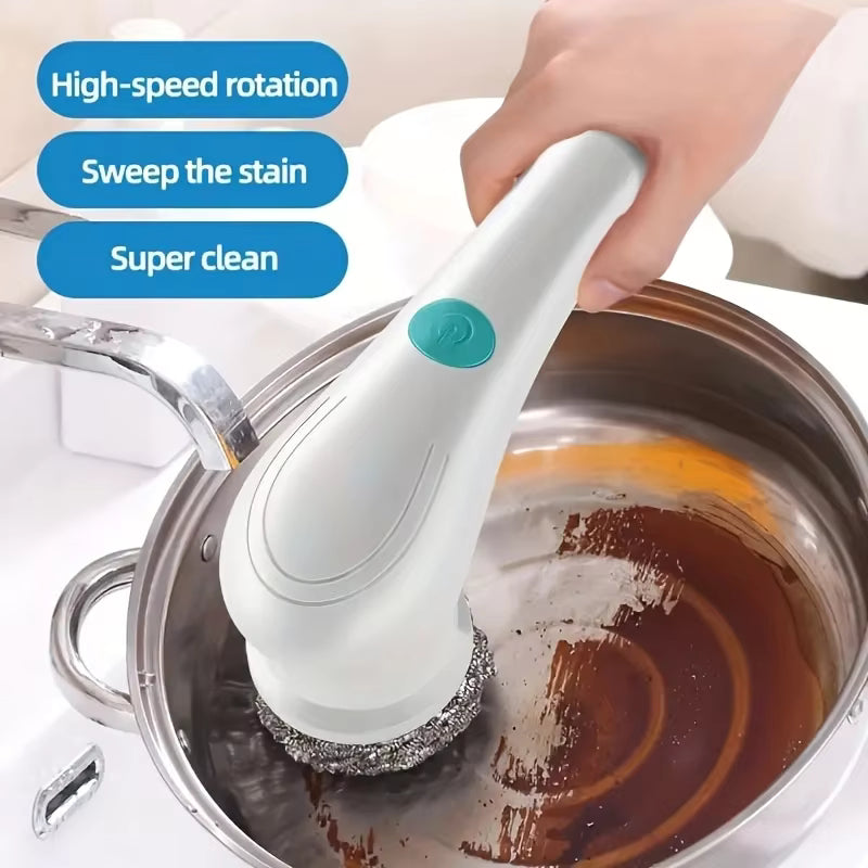 Electric Power Scrubber Kit - Rechargeable Cleaning Brush with Steel Wool Pads for Kitchen, Bath,