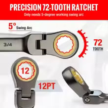 8pcs Flex-Head Ratcheting Combination Wrench Set SAE 5/16-3/4 in 72-Teeth CR-V Constructed
