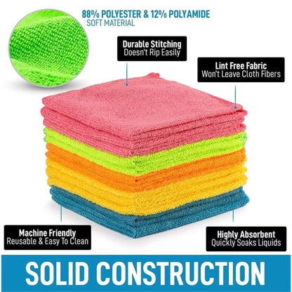 10-Pack Microfiber Cleaning Cloths, Highly Absorbent & Lint-Free for Kitchen Car Glass, Reusable & Machine Washable