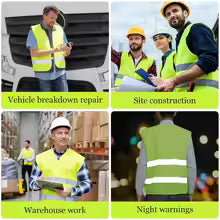 Reflective Safety Vest High Visibility Night Work Security Sleeveless Yellow Vest Construction Workwear Zipper