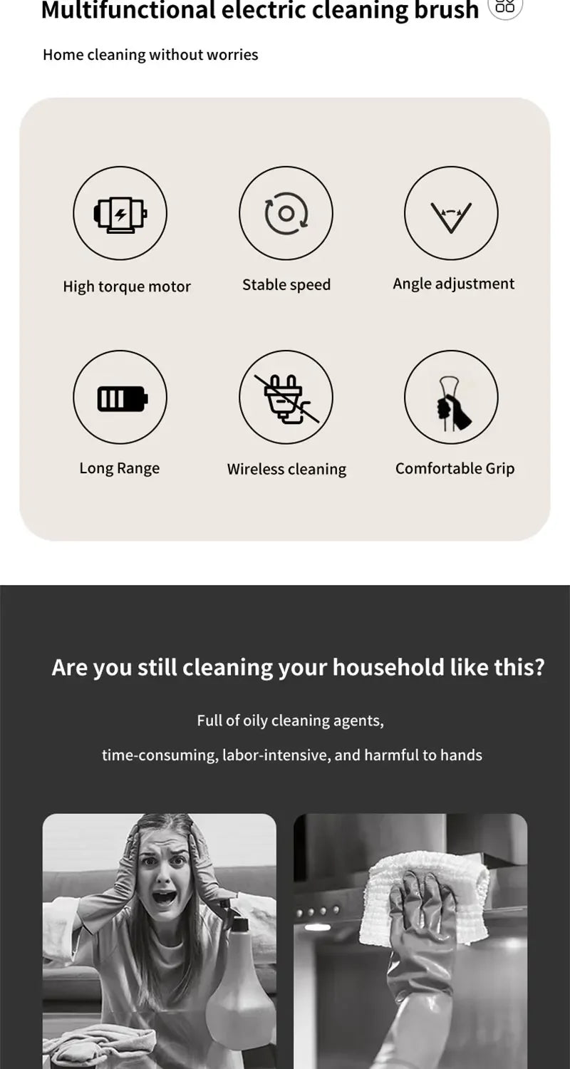 Electric Bathroom Cleaning Brush 9-in-1 Wireless Household Rotation Cleaning Brush for Bathroom Kitchen Toilet Cleaning