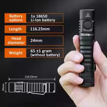 FC11C Nichia 519A Buck Circuit Hiking 18650 Flashlight Max output 1200 LM USB C Rechargeable