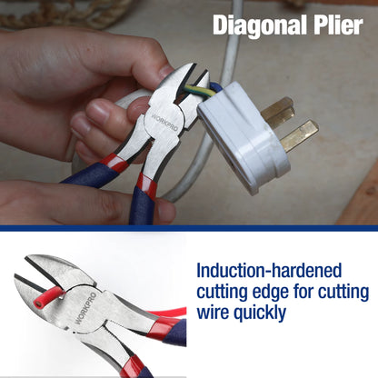 7 piece Pliers Set with Groove Joint, Long Nose, Slip Joint, Linesman and Diagonal Pliers