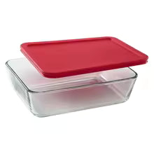 Airtight Glass Food Storage Container 6 Cup Rectangular Dish with Red BPA-Free Lid Dishwasher Microwave Safe Kitchen