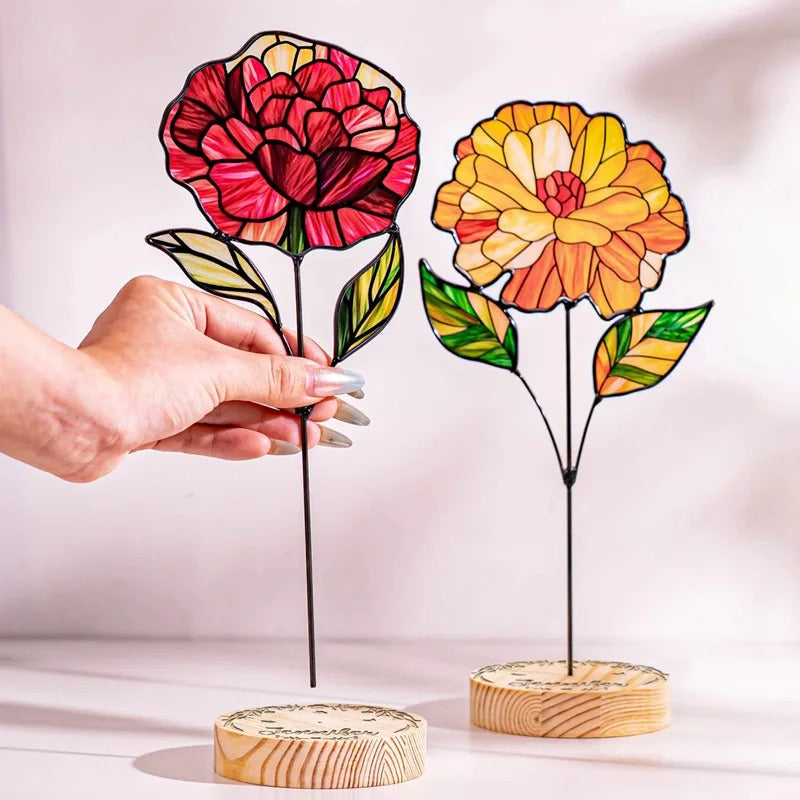 Handmade Stained Glass Birthday Flower Suncatcher Home Decor Desktop Ornament Table Decoration