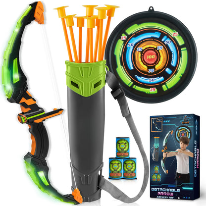 Kids Bow Arrow Set with LED Flash Lights Outdoor Archery Set Toy with Suction Cup Arrows