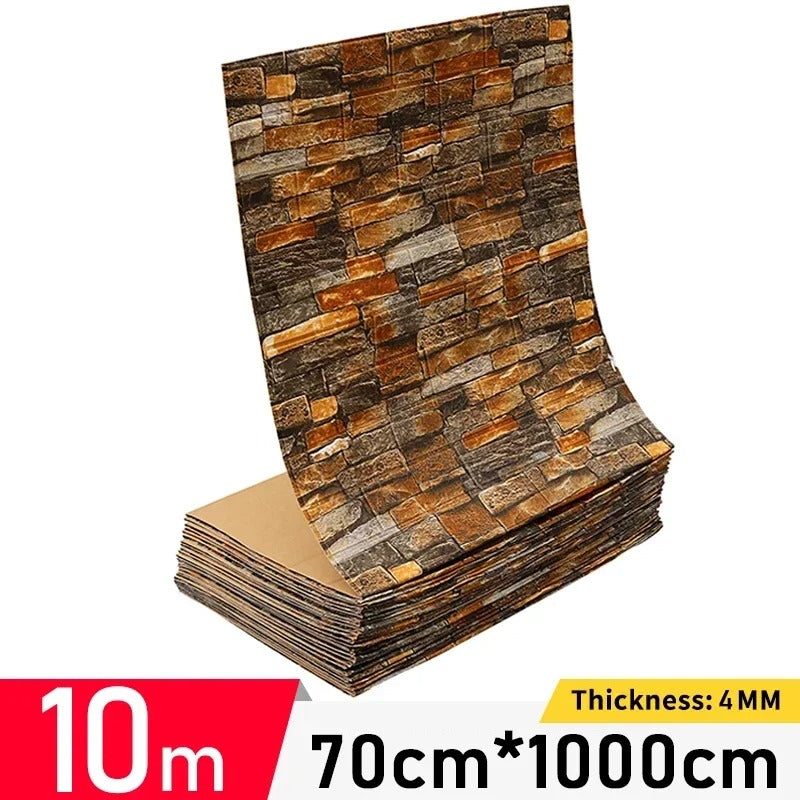 10m Roll Retro 3D Wall Sticker Imitation Brick Plane Wall Sticker Furniture Stickers Wallpaper
