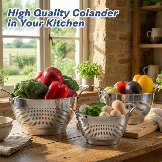 3 Sizes Stainless Steel Strainer Soy Milk Fruit Juice Filter Fine Mesh Colander Rice Washing Drain Basket