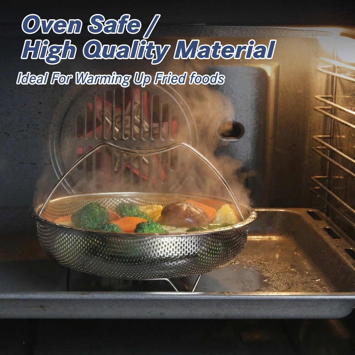 Tasty Way Multi function Stainless Steel Steaming Tray Drain Basket Durable Fruit Vegetable Drainage