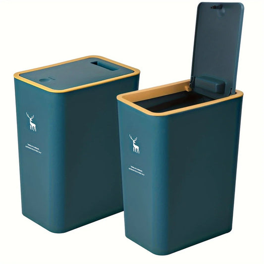 1pc Bathroom Trash Can 15L Garbage Can with Press Top Lid for Kitchen Bedroom Living Room Plastic