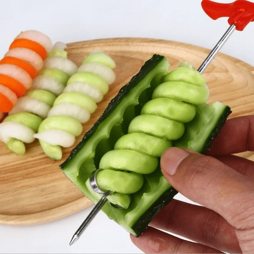 1pc Manual Spiral Vegetable Slicer Stainless Steel Cutter for Salad Prep Camping Meals