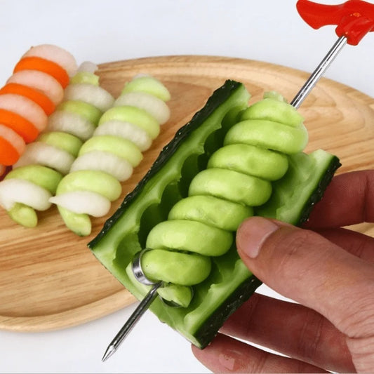 1pc Manual Spiral Vegetable Slicer Stainless Steel Cutter for Salad Prep Camping Meals