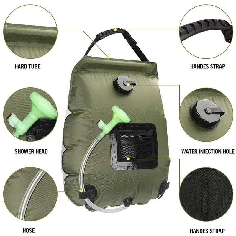 Water Bags 20L Outdoor Camping Hiking Solar Shower Bag Heating Camping Shower Climbing Hydration Bag Hose