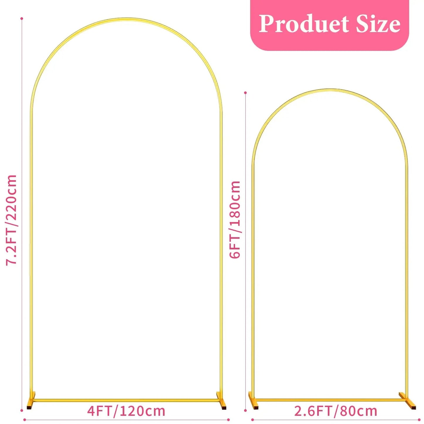 Set of 2 Gold Metal Arch Backdrop Stand Wedding Arch Frame for Wedding Birthday Party Baby Shower