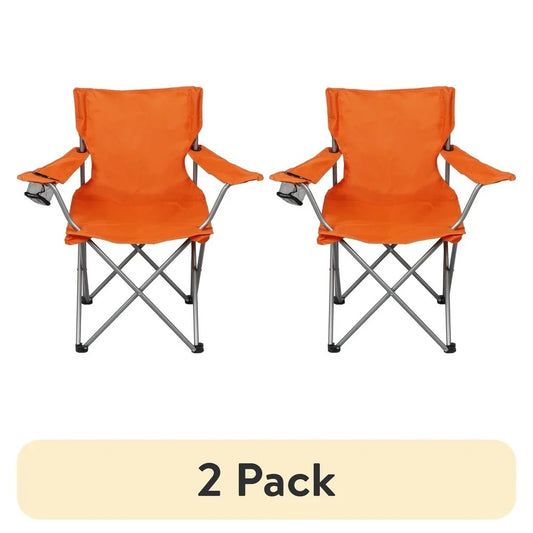 2 Pack Folding Camp Chairs with Cup Holder Portable Quad Frame Durable Outdoor Seating Tailgating Camping