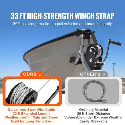 Hand Winch Heavy Duty Rope Crank with 33 ft Steel Wire Cable and Two-Way Ratchet for Trailer