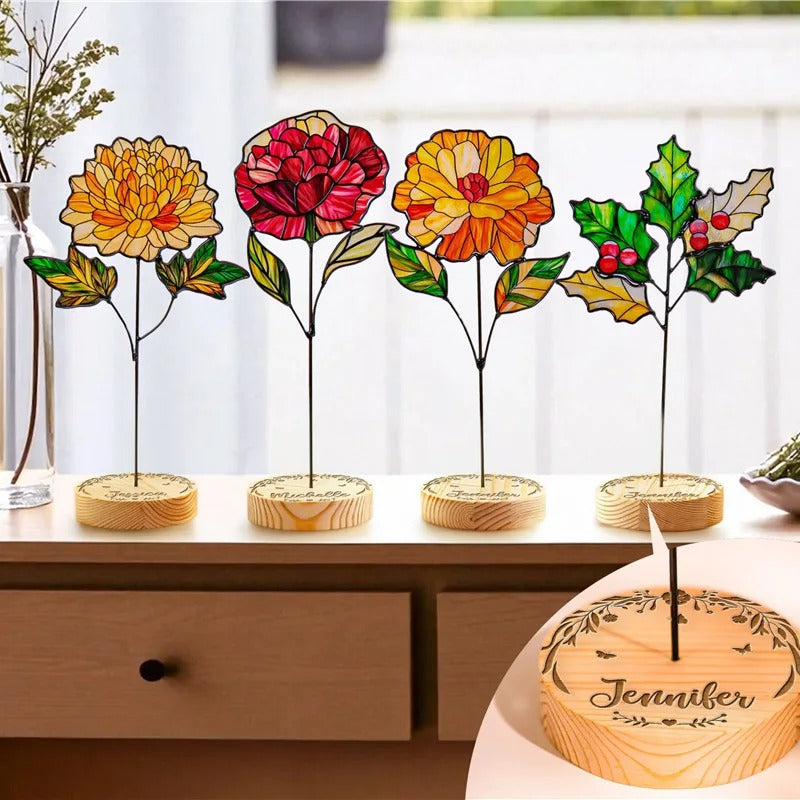 Handmade Stained Glass Birthday Flower Suncatcher Home Decor Desktop Ornament Table Decoration