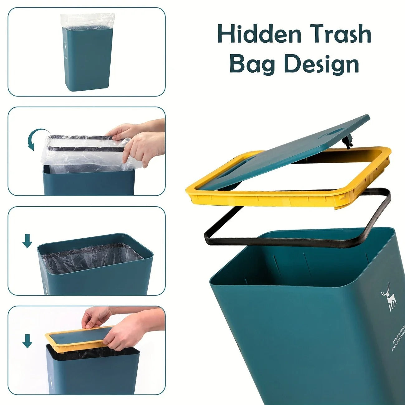 1pc Bathroom Trash Can 15L Garbage Can with Press Top Lid for Kitchen Bedroom Living Room Plastic
