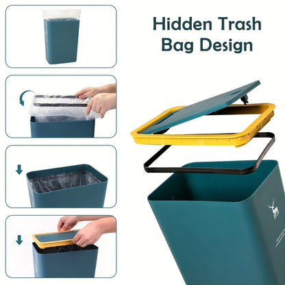 1pc Bathroom Trash Can 15L Garbage Can with Press Top Lid for Kitchen Bedroom Living Room Plastic