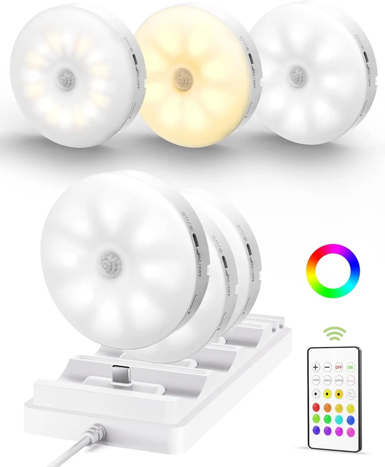Under Cabinet Lighting with Charging Station 1000mAh Rechargeable Puck Lights with Remote