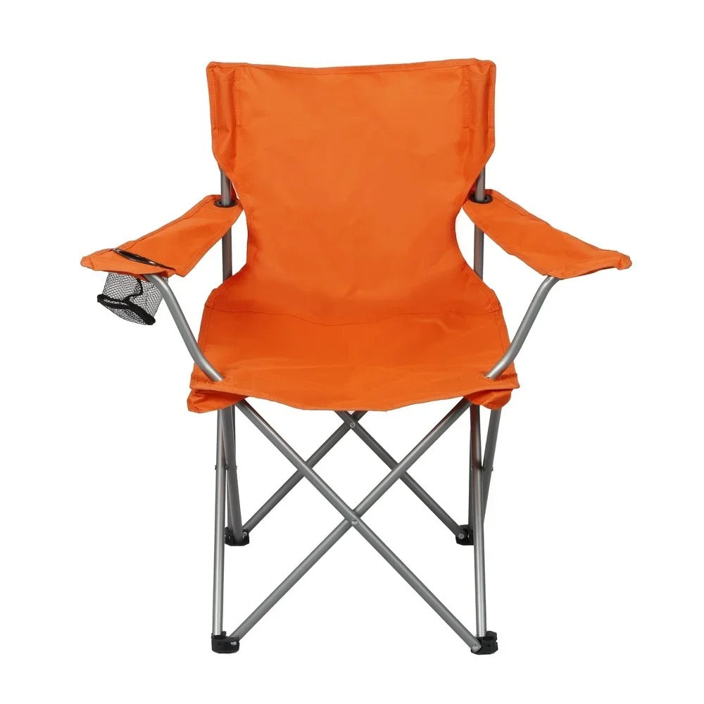 2 Pack Folding Camp Chairs with Cup Holder Portable Quad Frame Durable Outdoor Seating Tailgating Camping