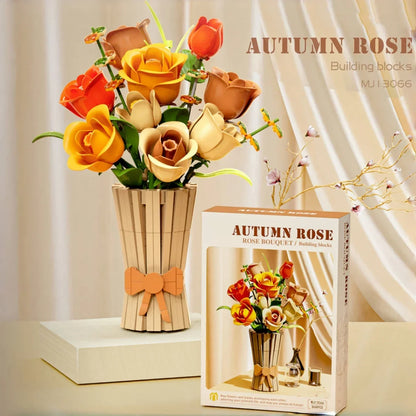 Rose Bouquet Building Blocks Eternal Flower Vase Bricks Home Decoration Girl Romantic Valentine's Day Gifts