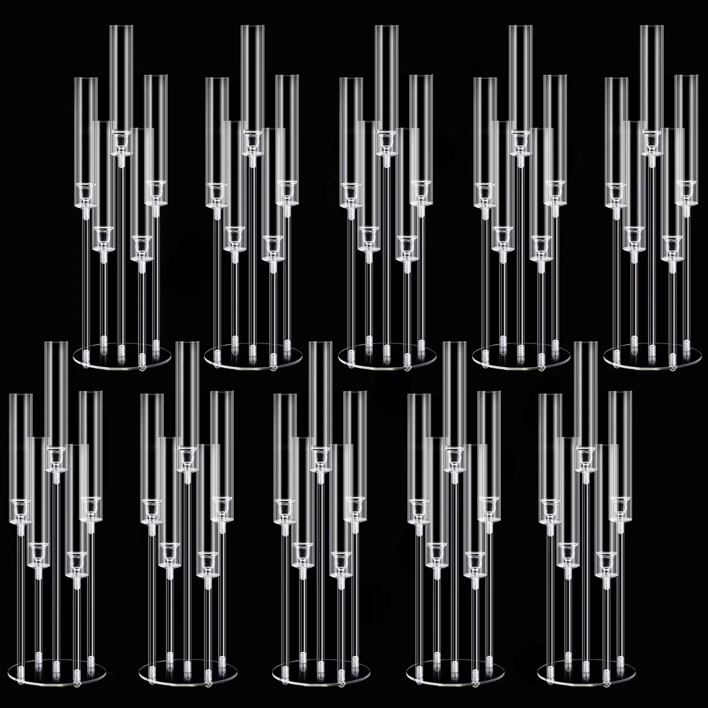 2 Pcs Acrylic Candelabra Centerpieces Clear Candle Holder For Wedding Shade NEW