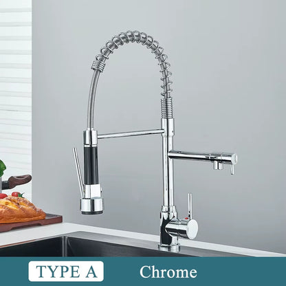 Kitchen Sink Faucet Pull Down Hot and Cold Water Mixer2 Mode Tap with Dual Spout 360 Rotation