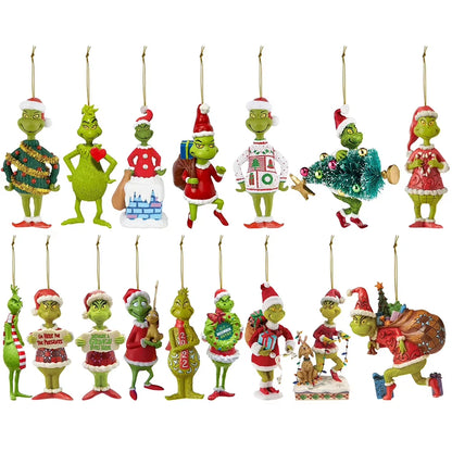 18Pcs 2D Acrylic Christmas Tree Green Monsters Ornaments Cute Green Monsters Christmas Tree Pendants Christmas