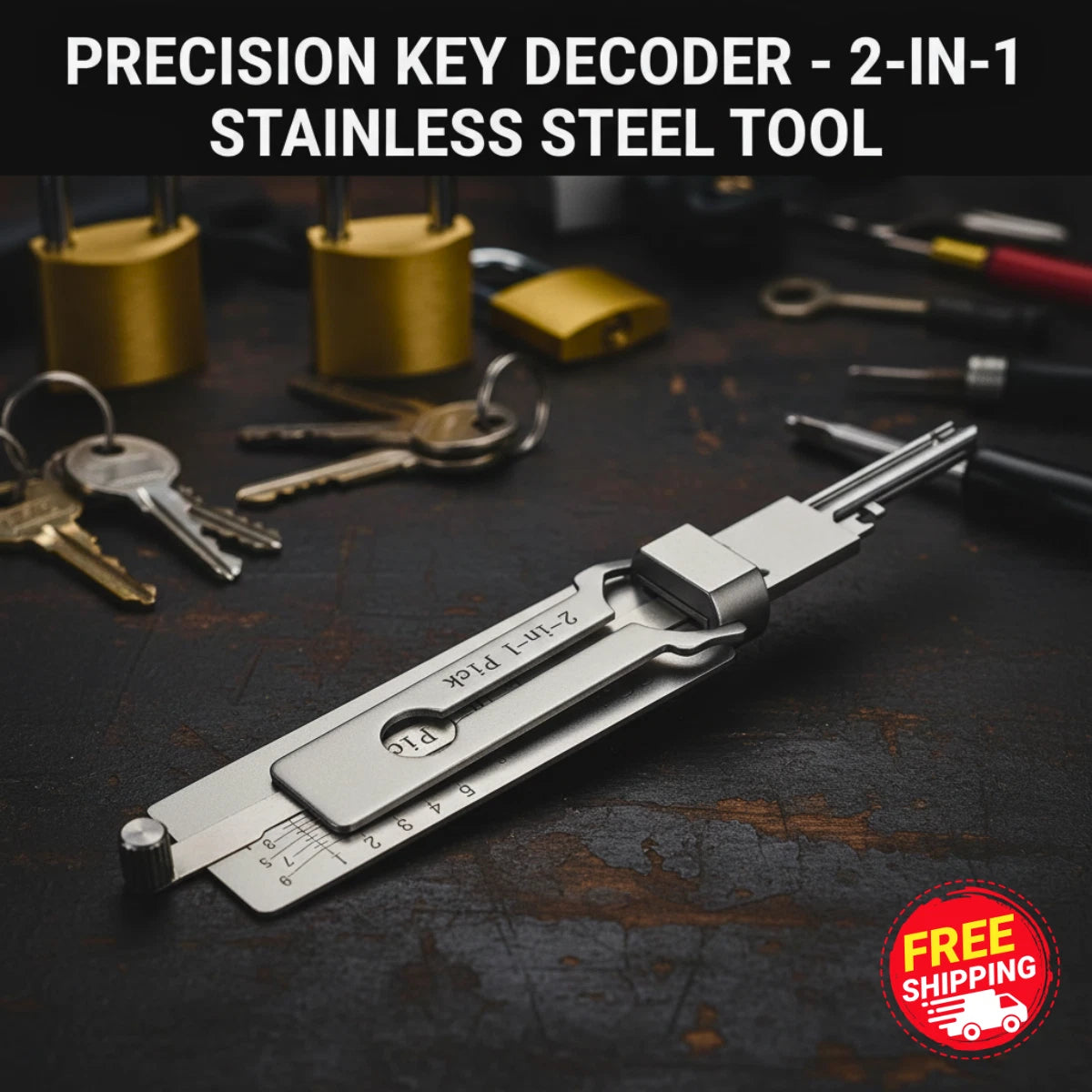 Stainless Steel Key Decoder 2 In 1 Precision Hook & Pick Set Lock Decoder O Ring