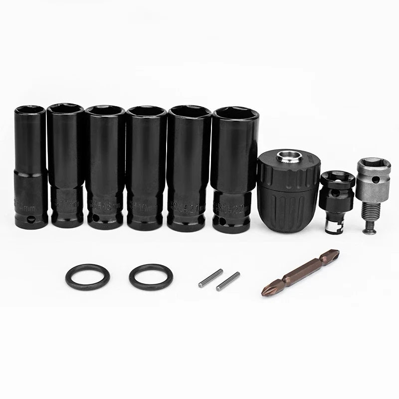 14Pcs Set Electric Impact Wrench Hexs Socket Adapter Kit Drill Chuck Drive Adapter for Electric Drill