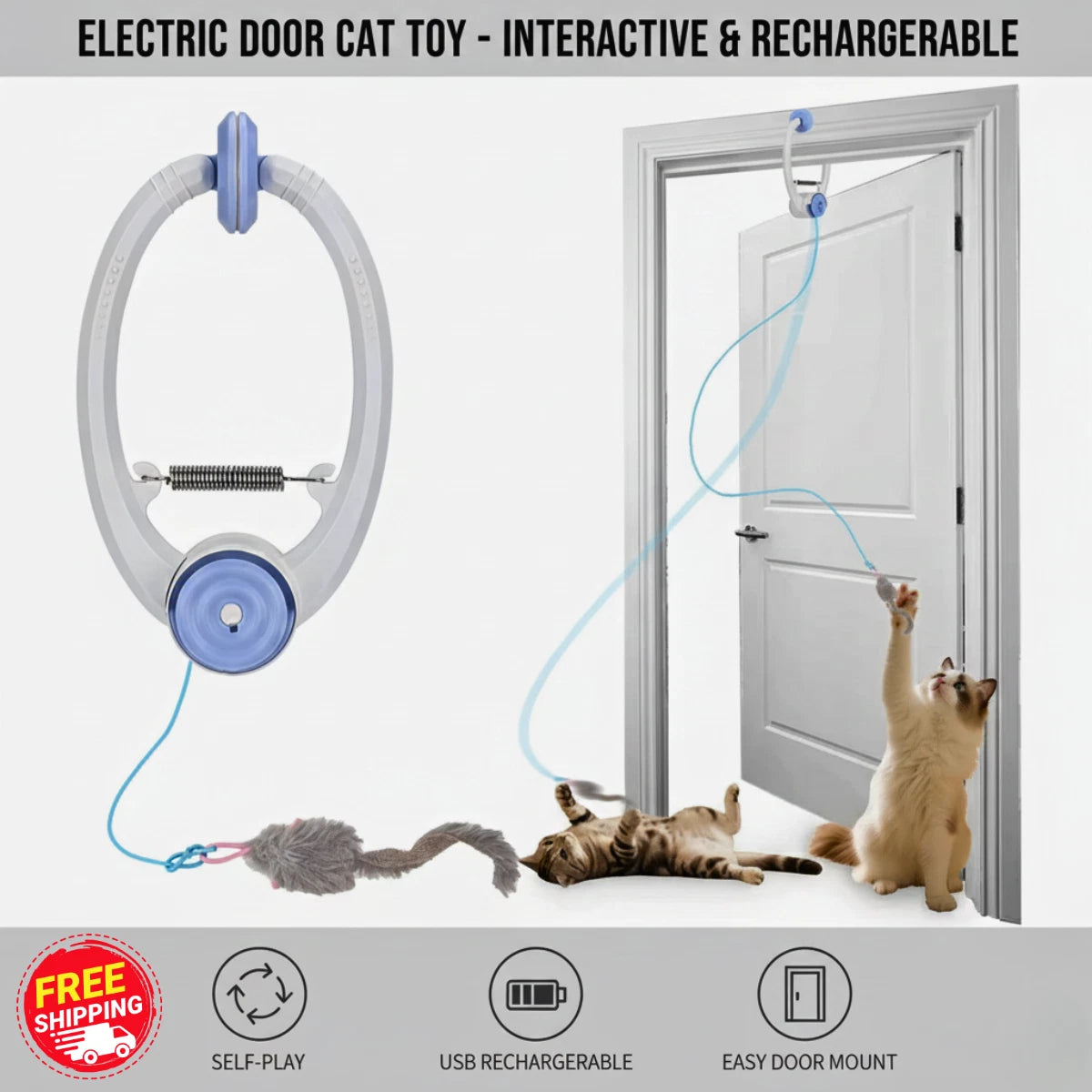 Cat Toys Electric Door Hanging Cat Toy Interactive Cat Toy USB Rechargeable Self Play Toy Retractable