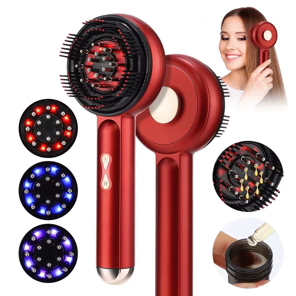 Electric Vibration Massage Comb Red Blue Light Therapy Hair Growth Massage Scalp Brush Oil Liquid